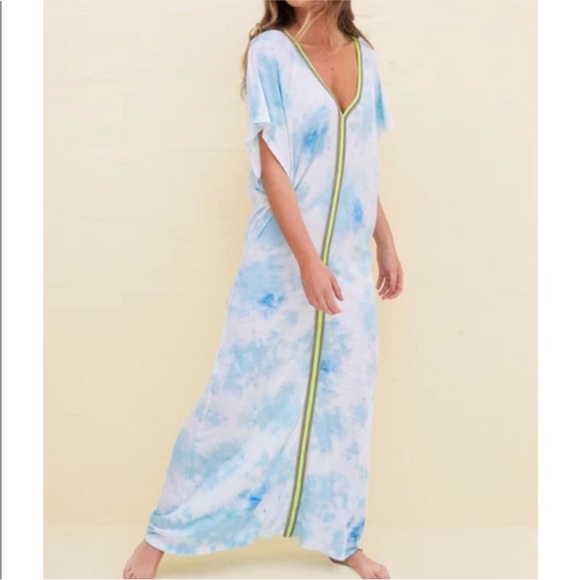 Pitusa Dresses & Skirts - Pitusa Tie Dye Inca Abaya Long Kaftan Dress Pima Cotton Blue White Cover Up
